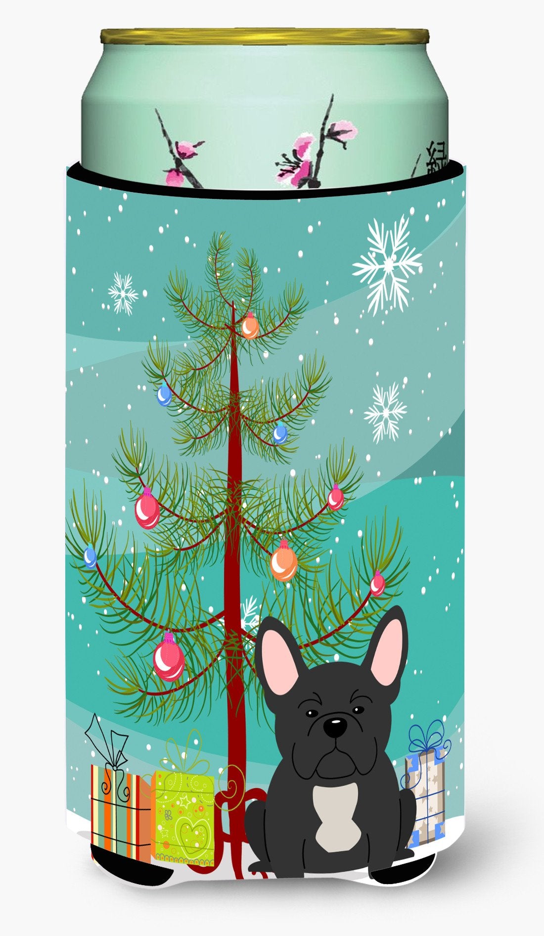 Merry Christmas Tree French Bulldog Black Tall Boy Beverage Insulator Hugger BB4139TBC by Caroline&#39;s Treasures