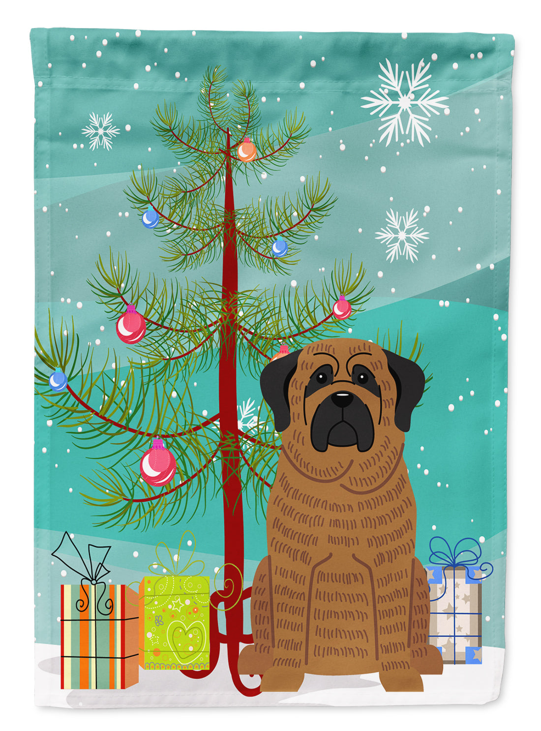 Merry Christmas Tree Mastiff Brindle Flag Canvas House Size BB4140CHF  the-store.com.