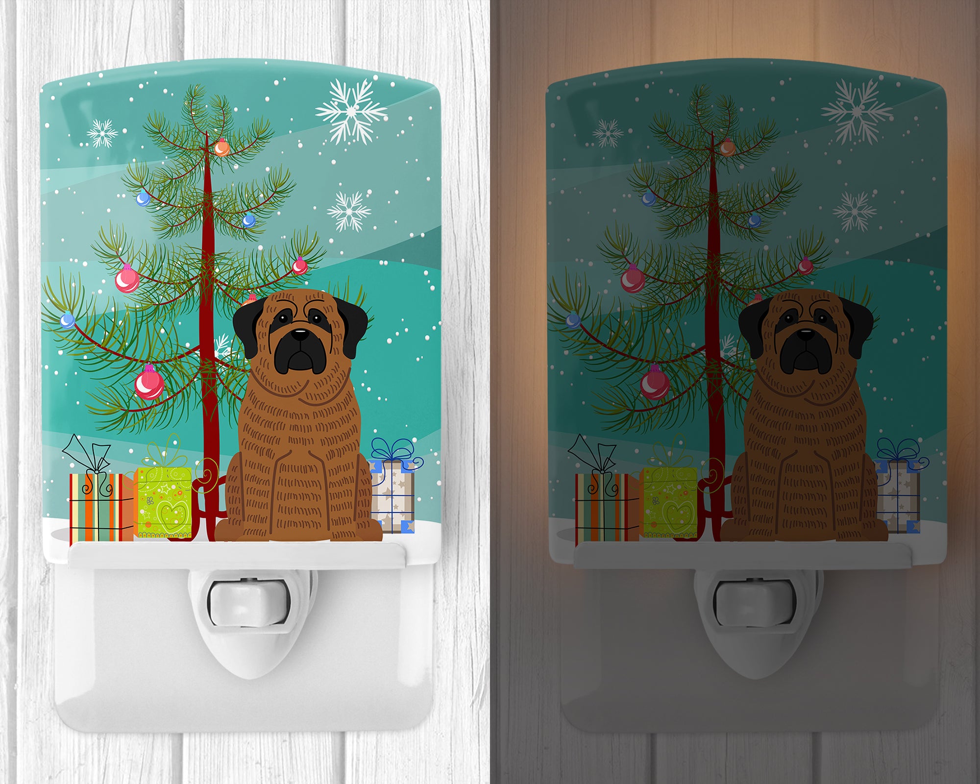 Merry Christmas Tree Mastiff Brindle Ceramic Night Light BB4140CNL - the-store.com