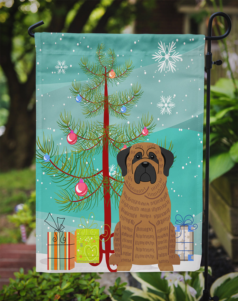 Merry Christmas Tree Mastiff Brindle Flag Garden Size BB4140GF  the-store.com.