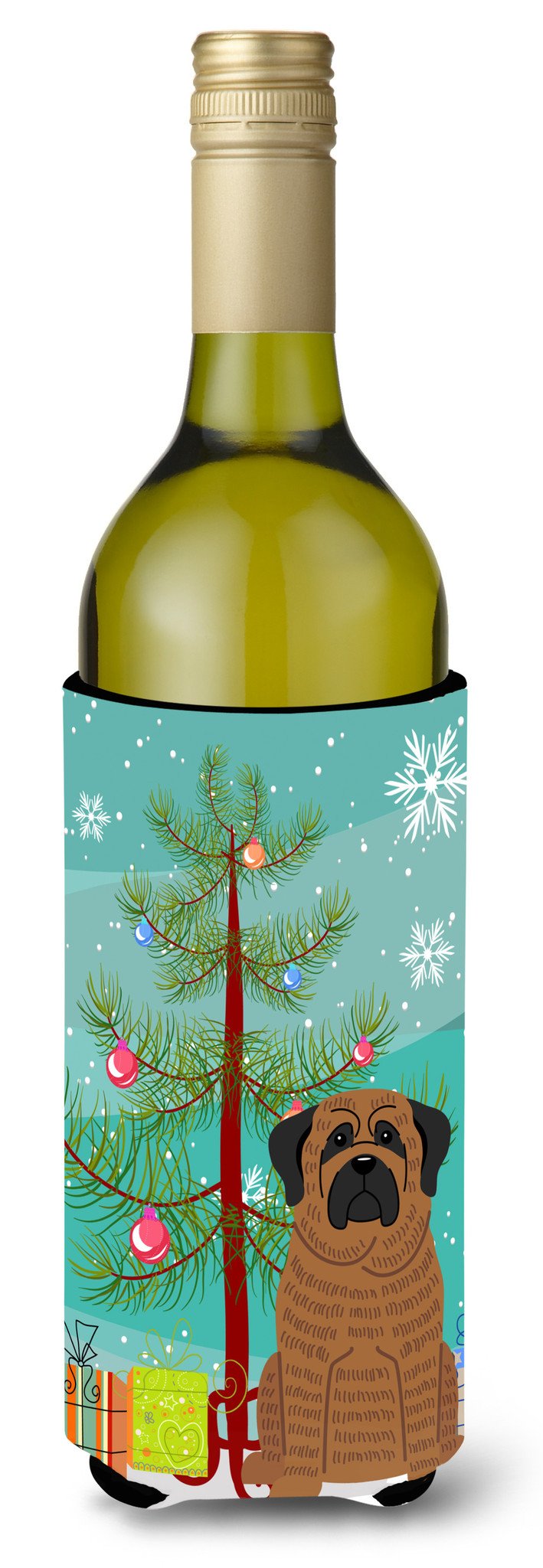 Merry Christmas Tree Mastiff Brindle Wine Bottle Beverge Insulator Hugger BB4140LITERK by Caroline&#39;s Treasures