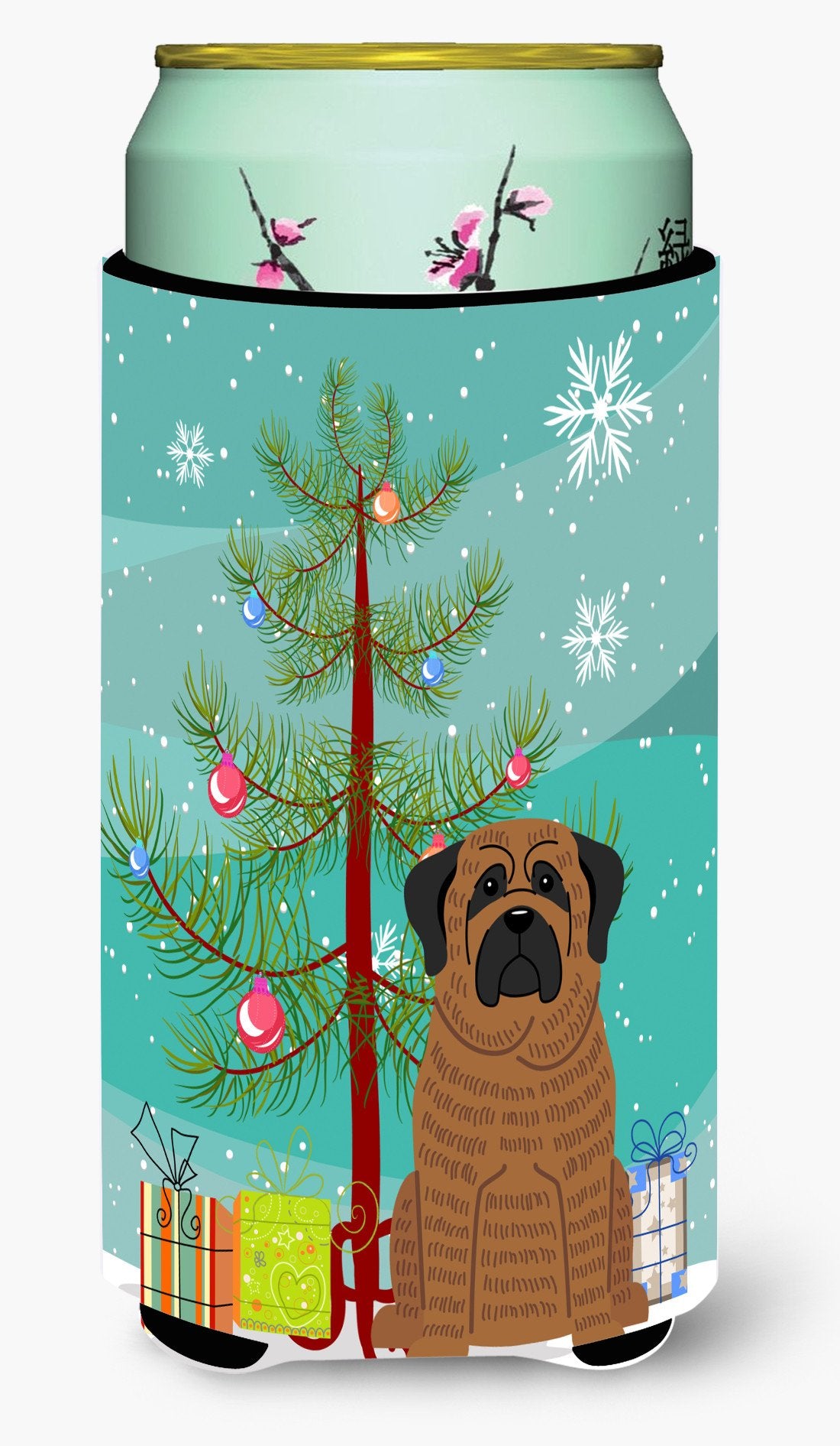 Merry Christmas Tree Mastiff Brindle Tall Boy Beverage Insulator Hugger BB4140TBC by Caroline&#39;s Treasures