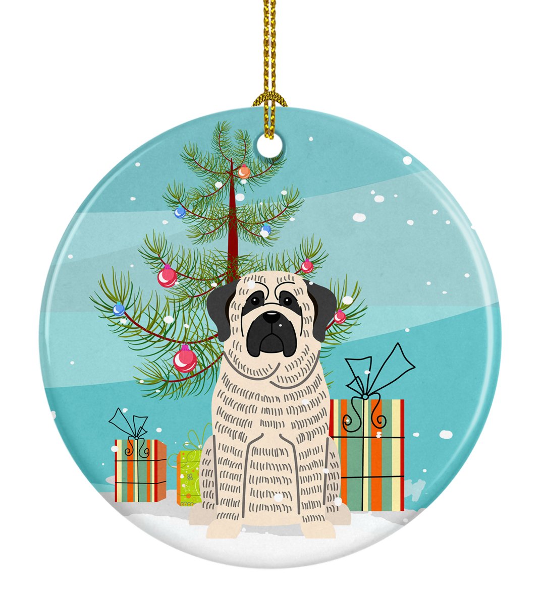 Merry Christmas Tree Mastiff Brindle White Ceramic Ornament BB4141CO1 by Caroline&#39;s Treasures