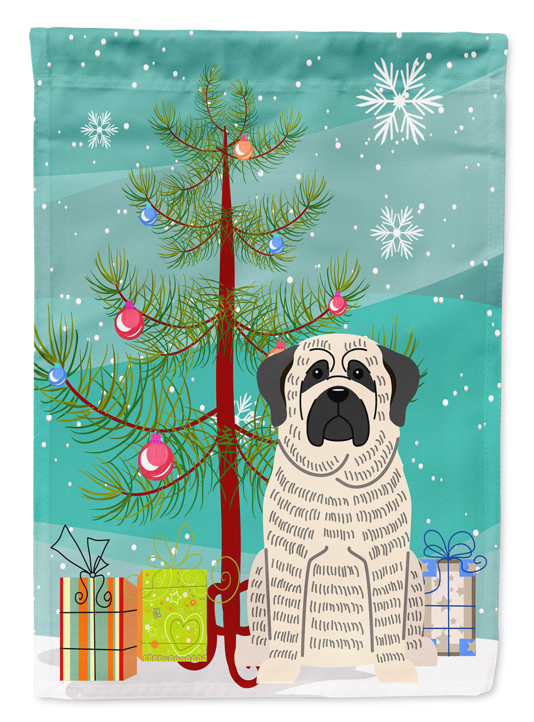 Merry Christmas Tree Mastiff Brindle White Flag Garden Size BB4141GF  the-store.com.