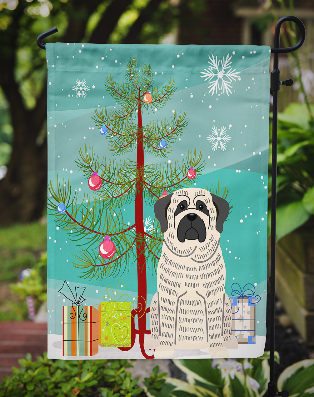 Merry Christmas Tree Mastiff Brindle White Flag Garden Size BB4141GF