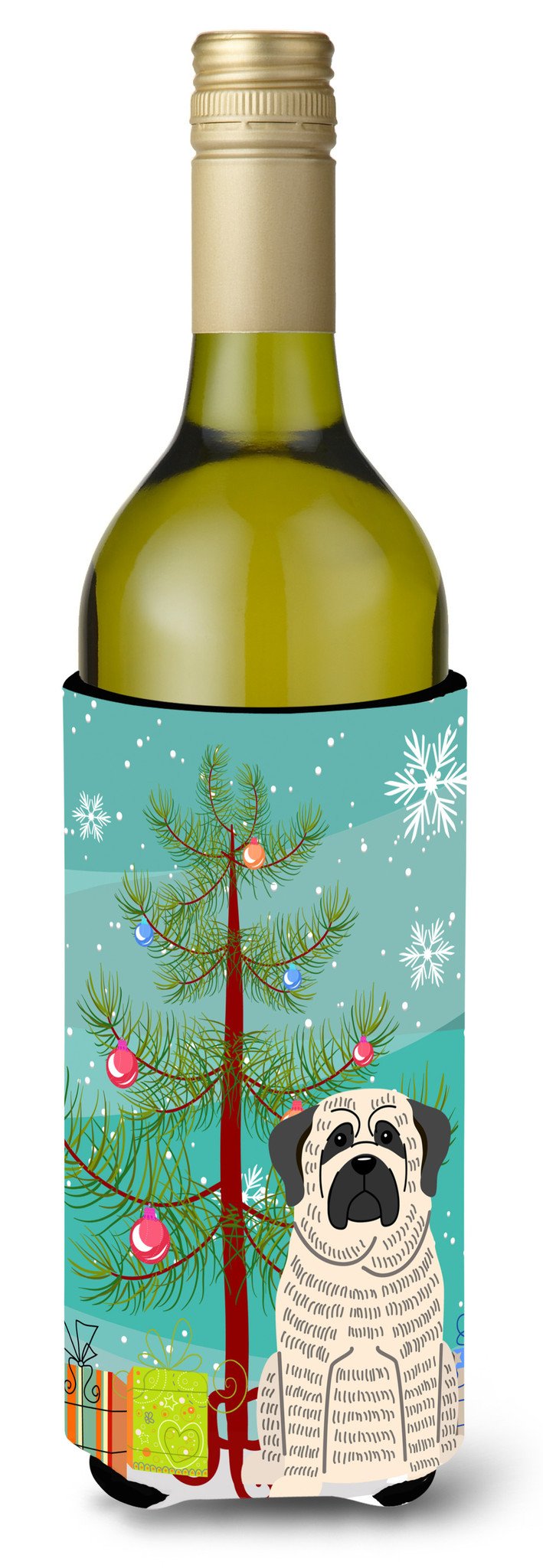 Merry Christmas Tree Mastiff Brindle White Wine Bottle Beverge Insulator Hugger BB4141LITERK by Caroline&#39;s Treasures