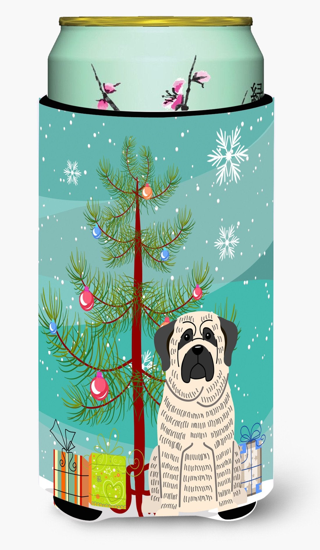 Merry Christmas Tree Mastiff Brindle White Tall Boy Beverage Insulator Hugger BB4141TBC by Caroline&#39;s Treasures