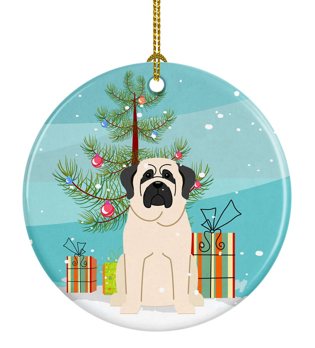 Merry Christmas Tree Mastiff White Ceramic Ornament BB4142CO1 by Caroline&#39;s Treasures