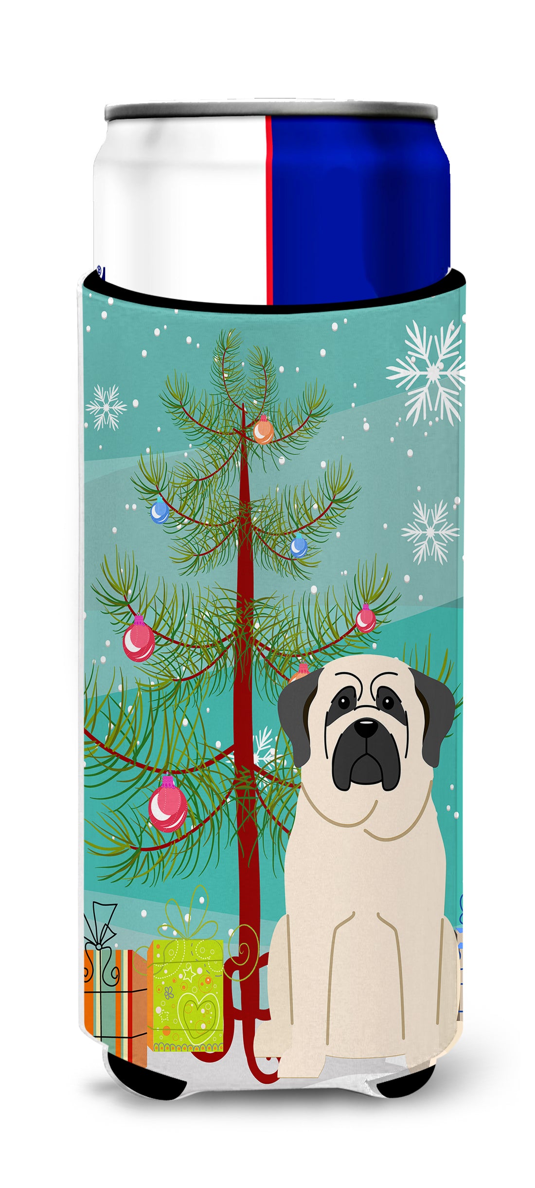 Merry Christmas Tree Mastiff White  Ultra Hugger for slim cans BB4142MUK  the-store.com.
