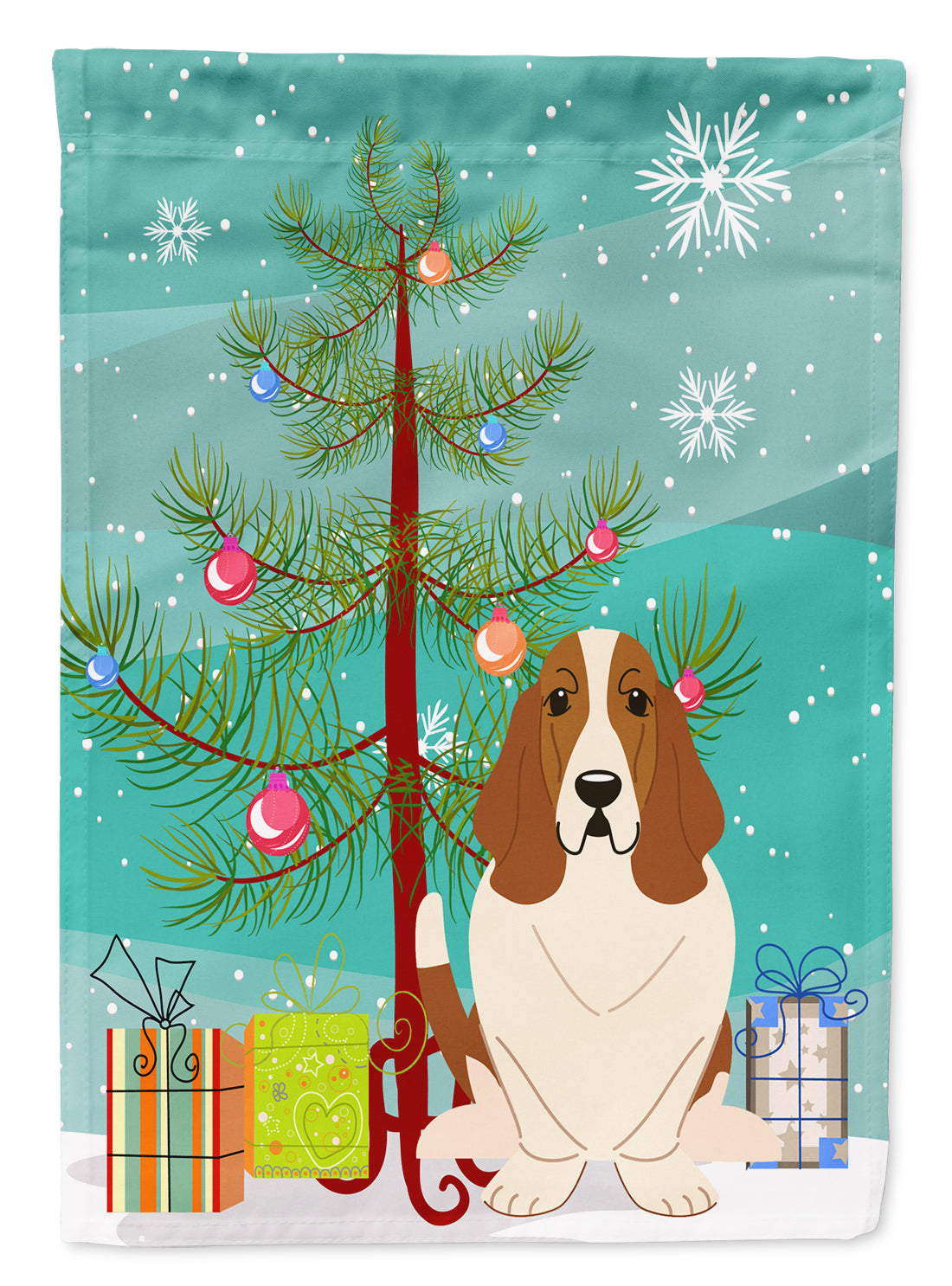 Merry Christmas Tree Basset Hound Flag Canvas House Size BB4146CHF  the-store.com.