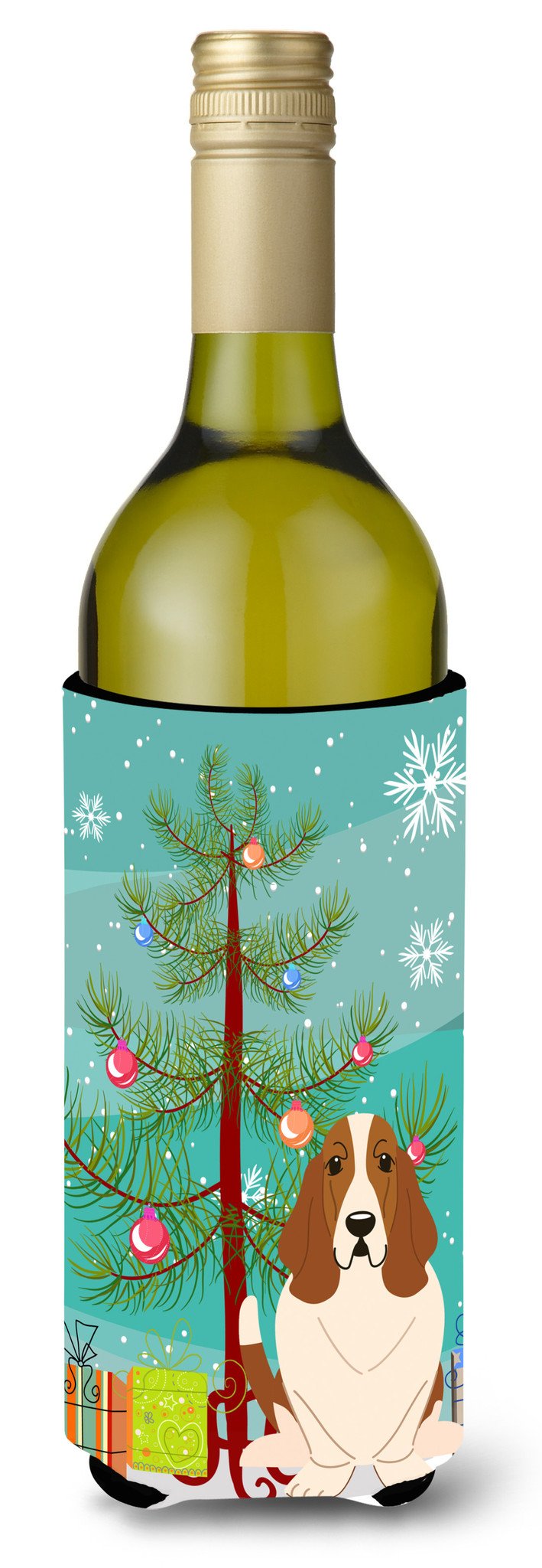 Merry Christmas Tree Basset Hound Wine Bottle Beverge Insulator Hugger BB4146LITERK by Caroline&#39;s Treasures