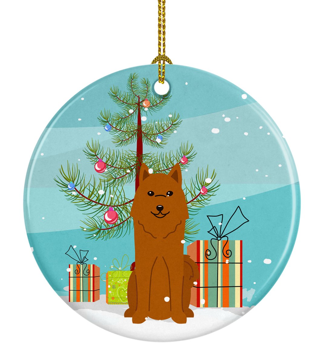 Merry Christmas Tree Karelian Bear Dog Ceramic Ornament BB4147CO1 by Caroline&#39;s Treasures