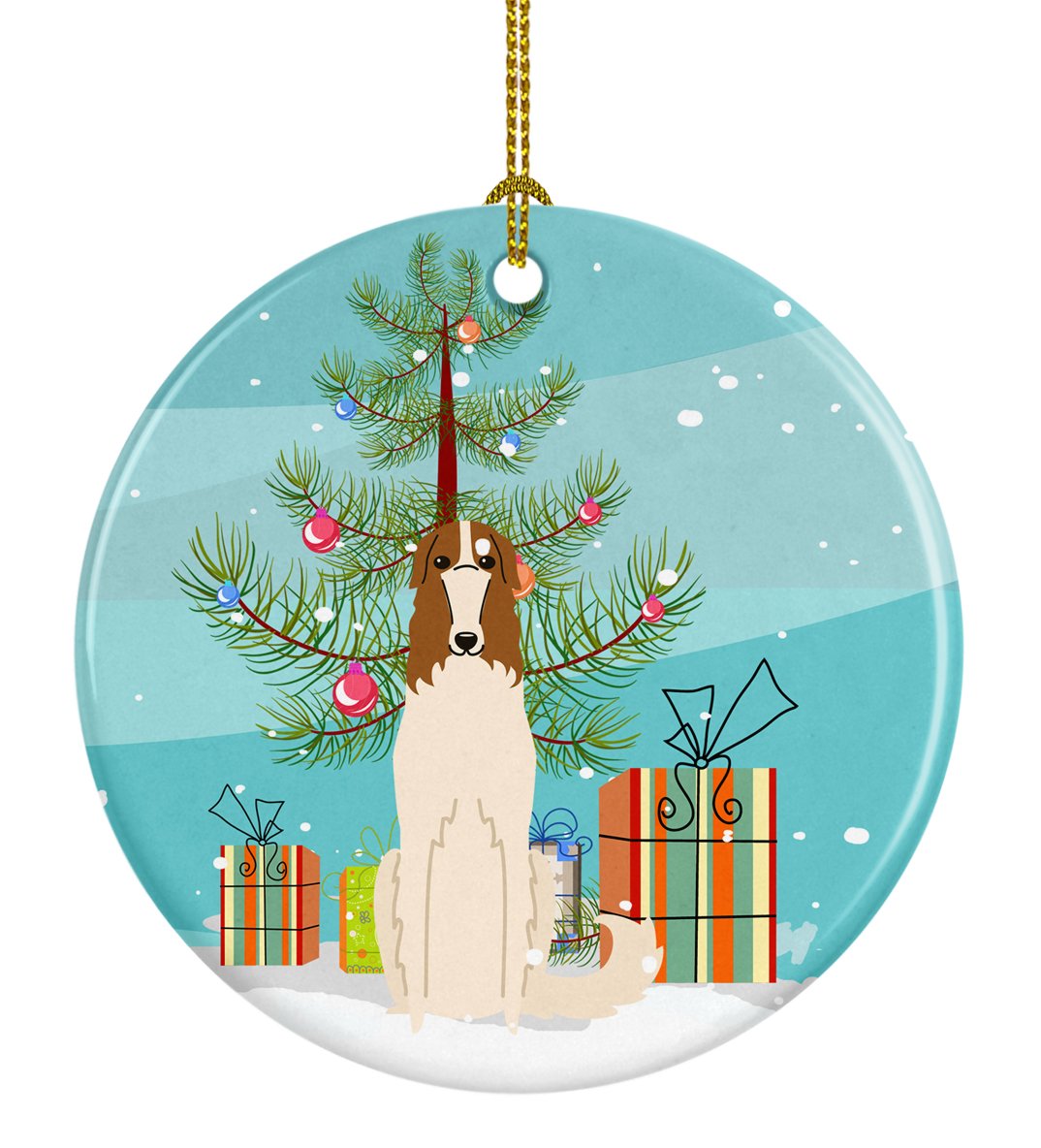 Merry Christmas Tree Borzoi Ceramic Ornament BB4148CO1 by Caroline&#39;s Treasures