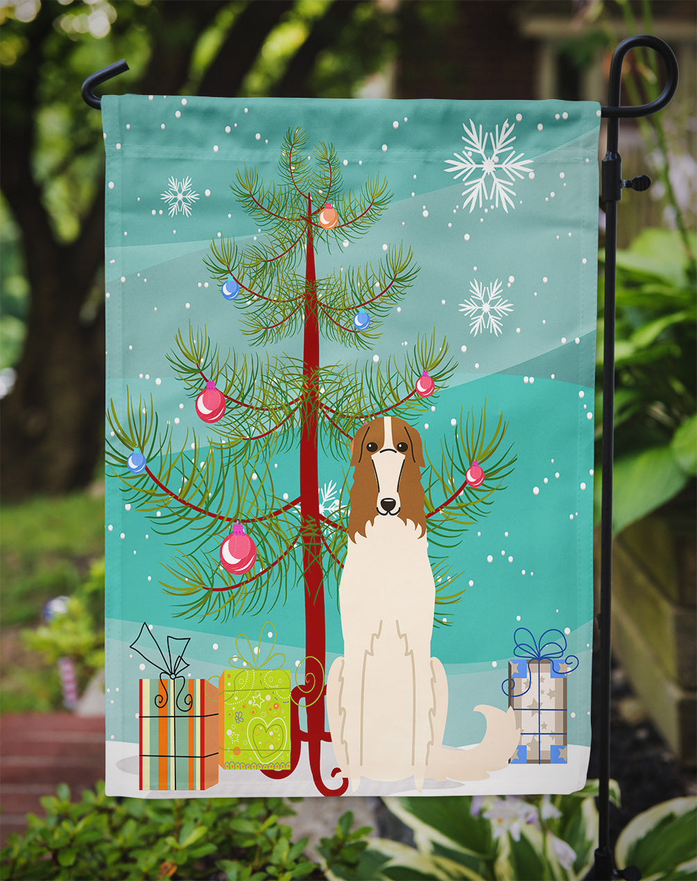 Merry Christmas Tree Borzoi Flag Garden Size BB4148GF