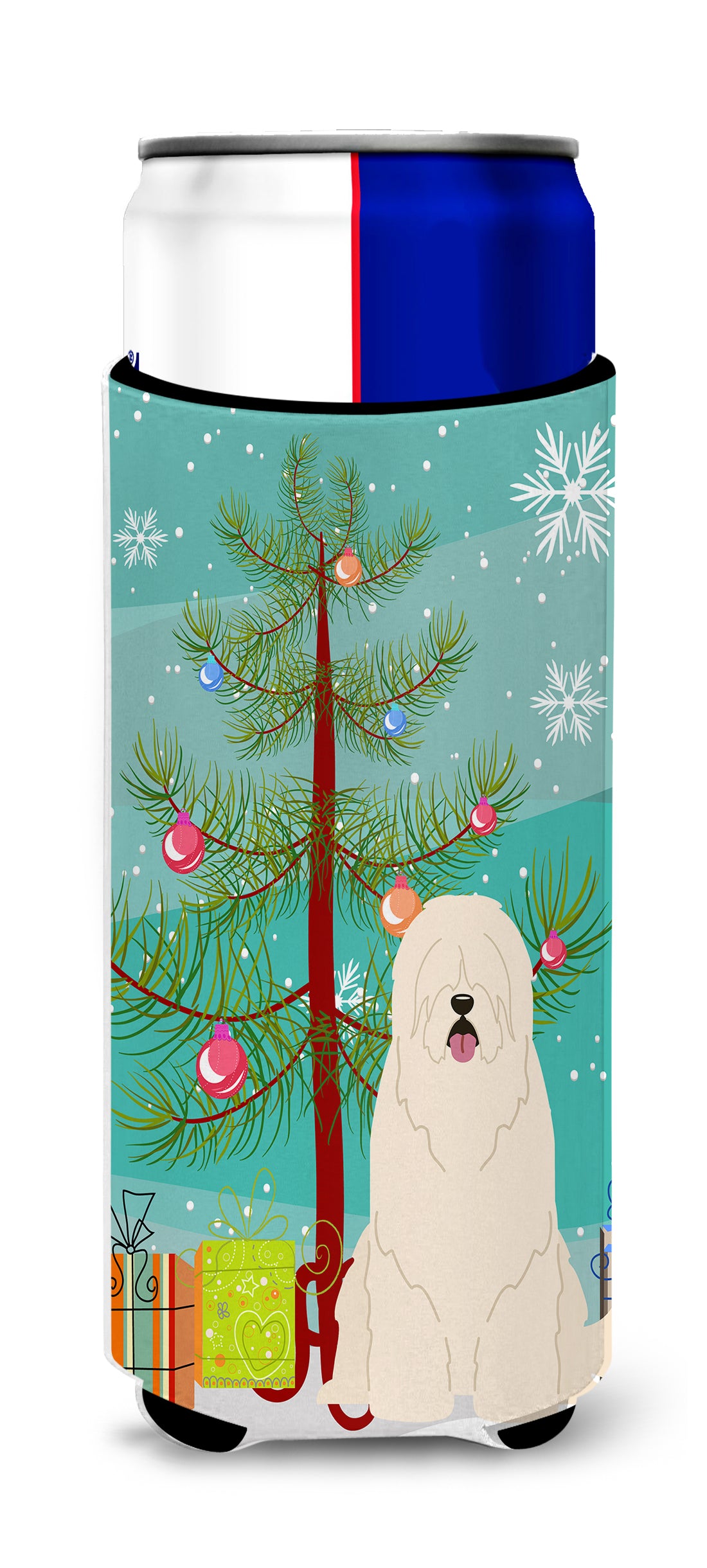 Merry Christmas Tree South Russian Sheepdog  Ultra Hugger for slim cans BB4149MUK  the-store.com.