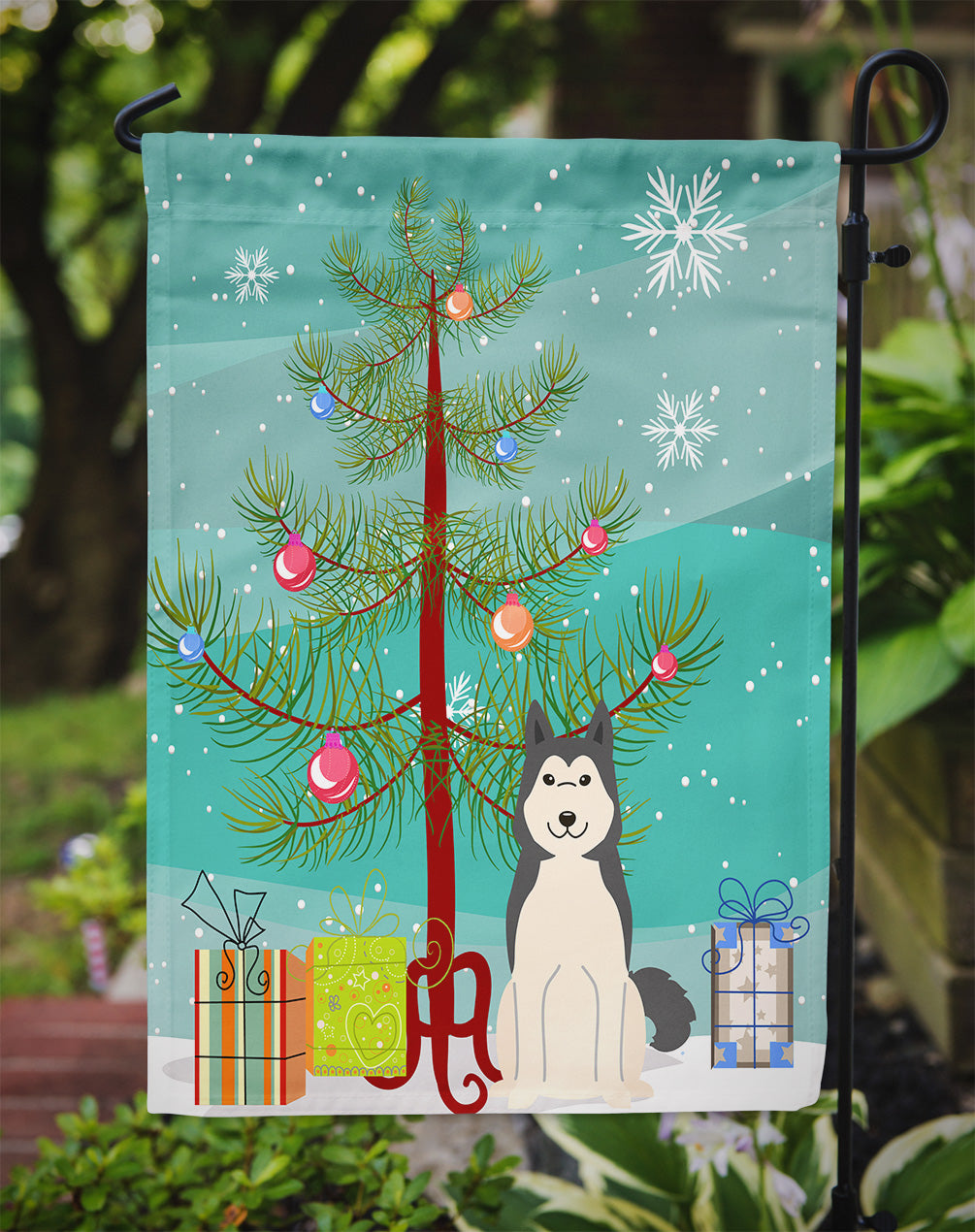 Merry Christmas Tree West Siberian Laika Spitz Flag Garden Size BB4150GF