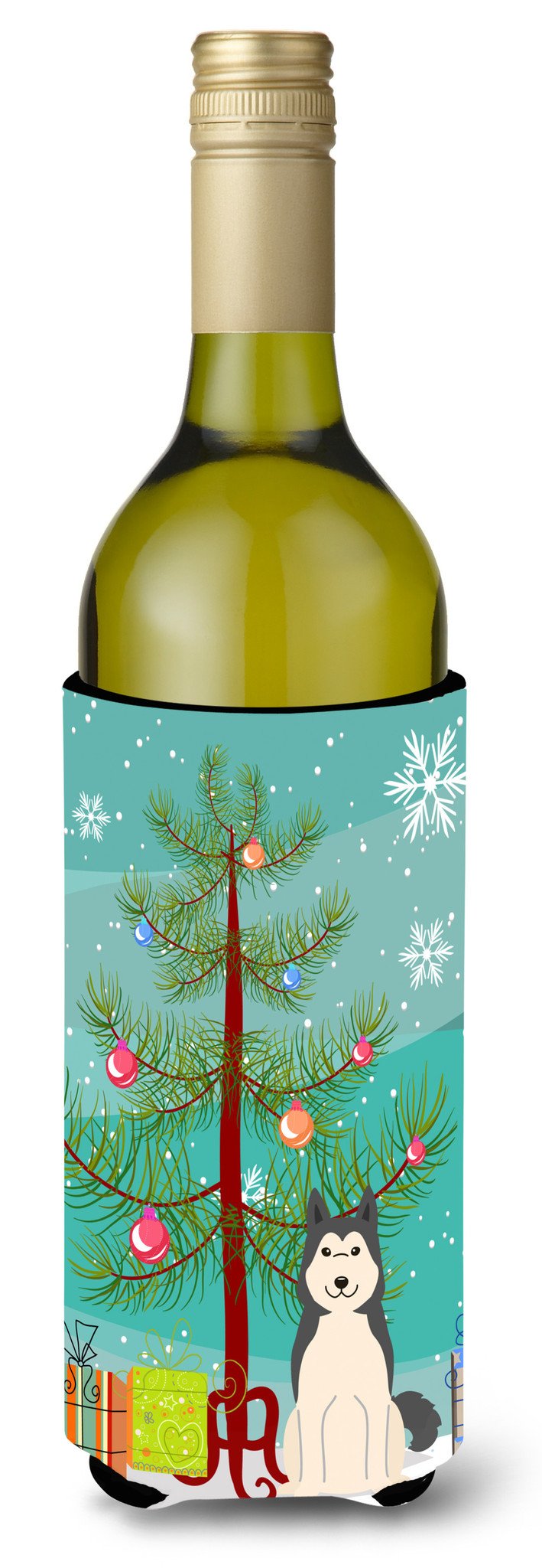 Merry Christmas Tree West Siberian Laika Spitz Wine Bottle Beverge Insulator Hugger BB4150LITERK by Caroline&#39;s Treasures