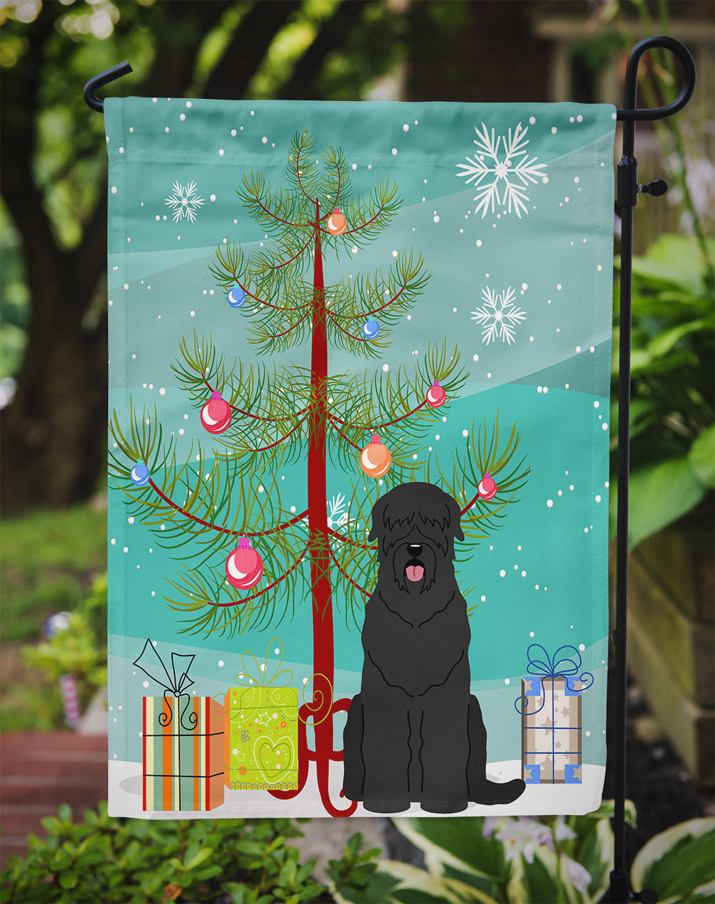 Merry Christmas Tree Black Russian Terrier Flag Garden Size BB4151GF  the-store.com.
