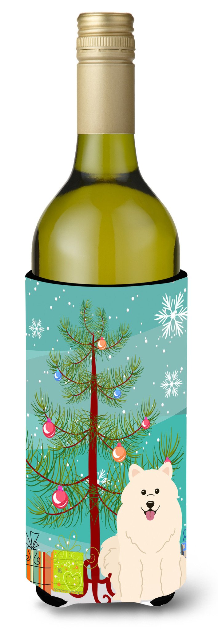 Merry Christmas Tree Samoyed Wine Bottle Beverge Insulator Hugger BB4155LITERK by Caroline&#39;s Treasures