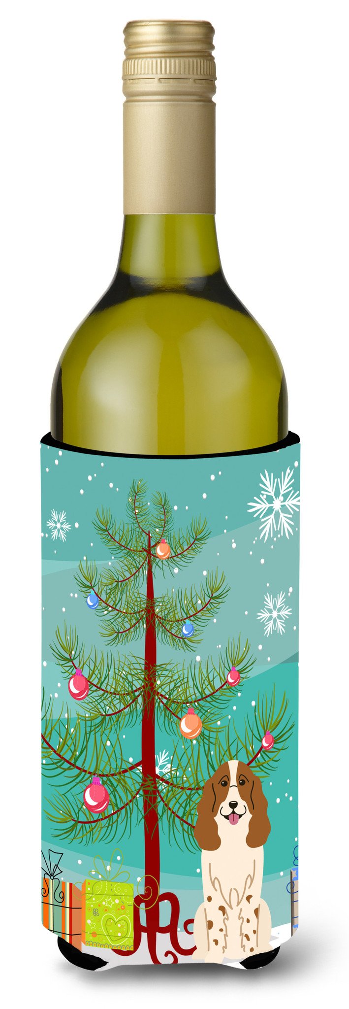 Merry Christmas Tree Russian Spaniel Wine Bottle Beverge Insulator Hugger BB4156LITERK by Caroline&#39;s Treasures