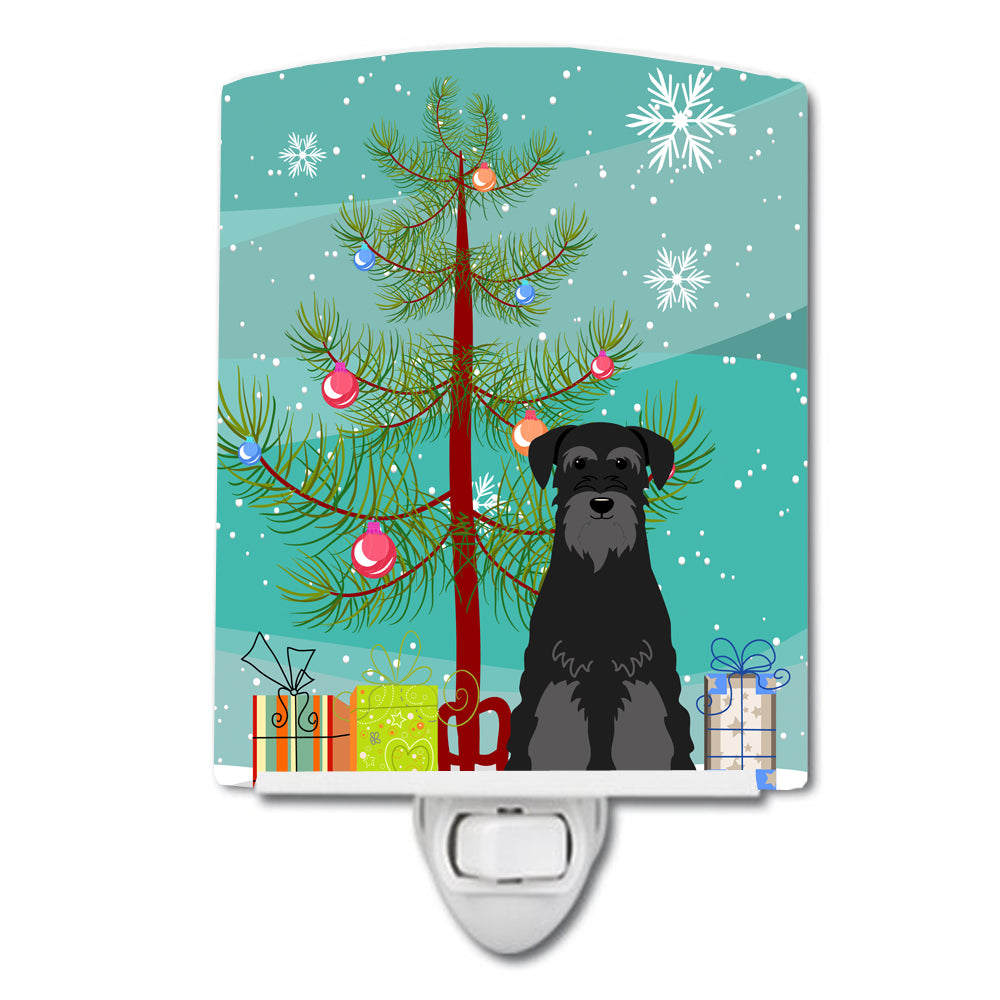 Merry Christmas Tree Standard Schnauzer Black Ceramic Night Light BB4157CNL - the-store.com