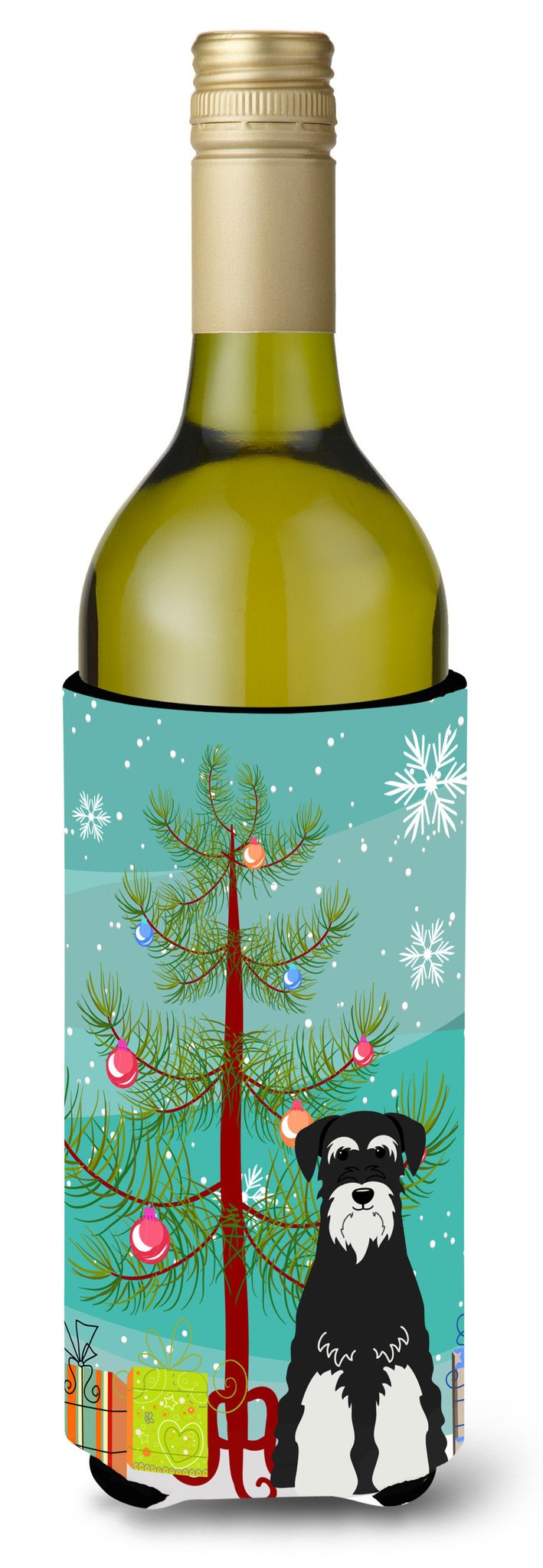 Merry Christmas Tree Standard Schnauzer Salt and Pepper Wine Bottle Beverge Insulator Hugger BB4158LITERK by Caroline&#39;s Treasures