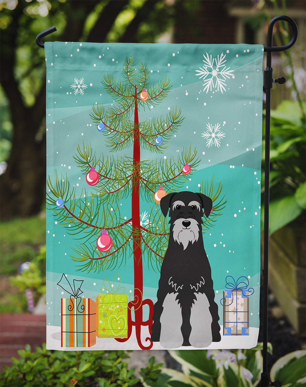 Merry Christmas Tree Standard Schnauzer Black Grey Flag Garden Size BB4159GF