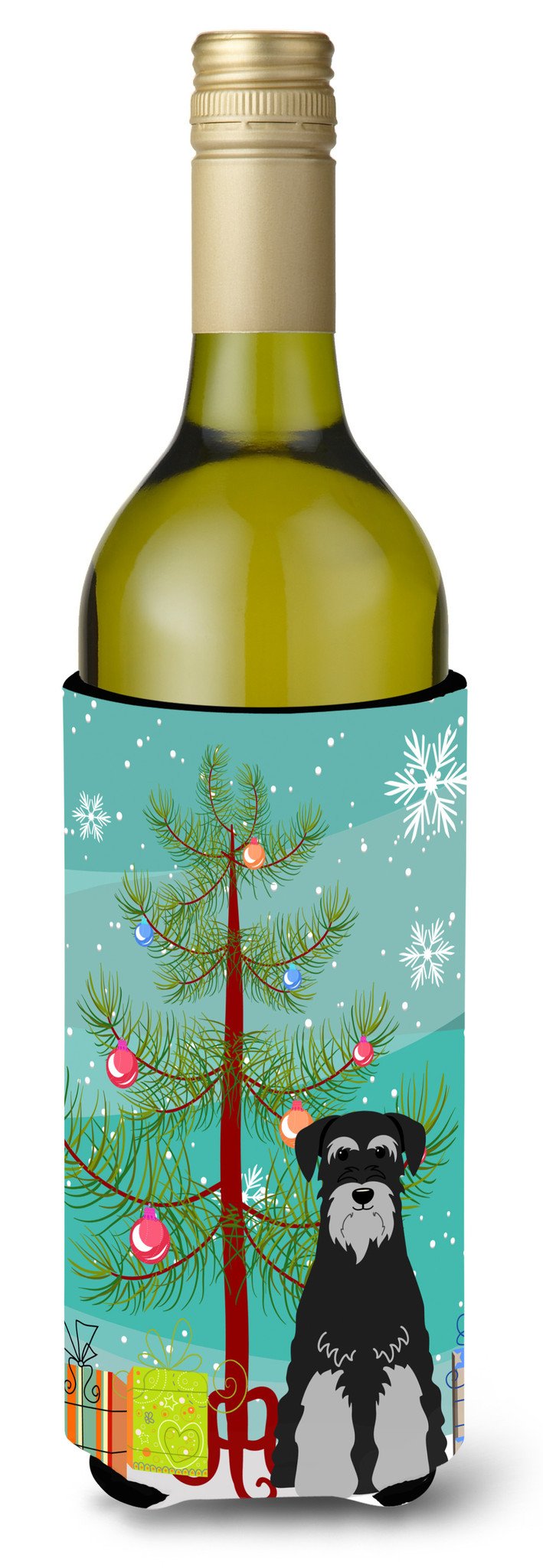 Merry Christmas Tree Standard Schnauzer Black Grey Wine Bottle Beverge Insulator Hugger BB4159LITERK by Caroline&#39;s Treasures