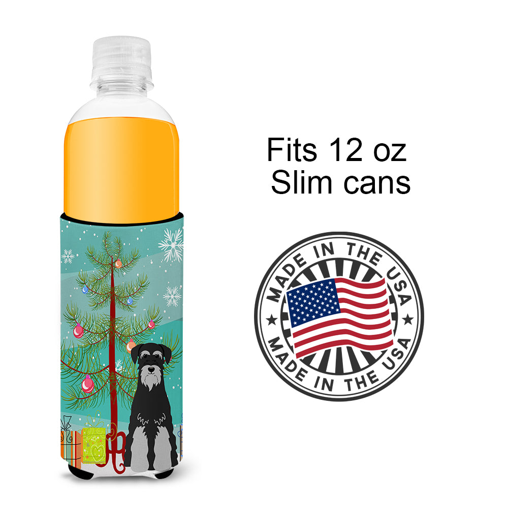 Merry Christmas Tree Standard Schnauzer Black Grey  Ultra Hugger for slim cans BB4159MUK  the-store.com.