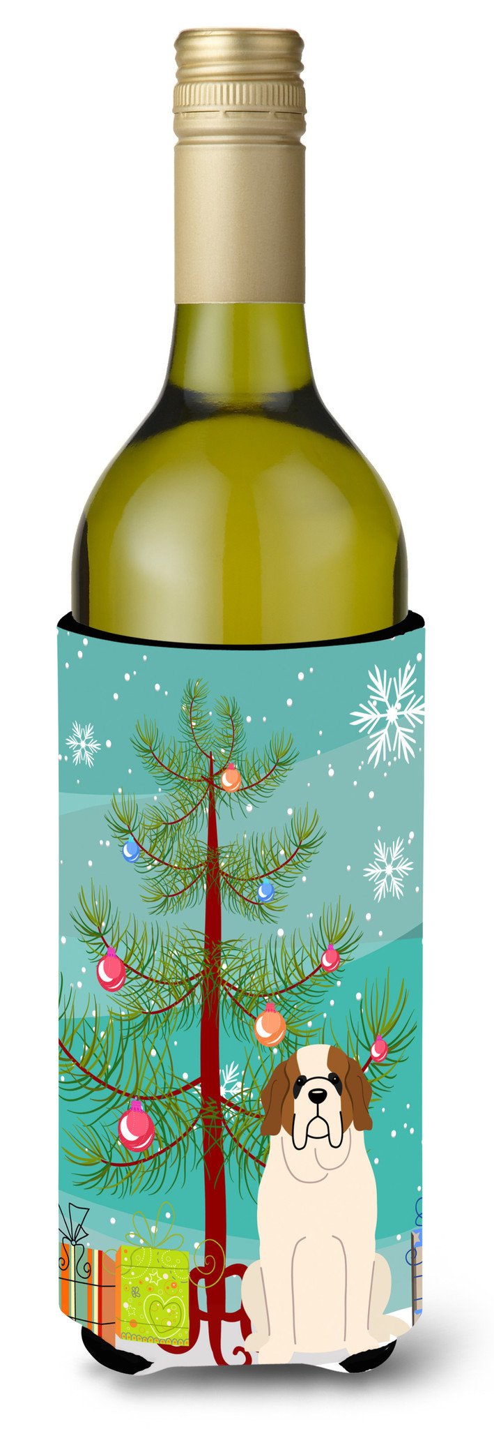 Merry Christmas Tree Saint Bernard Wine Bottle Beverge Insulator Hugger BB4160LITERK by Caroline&#39;s Treasures