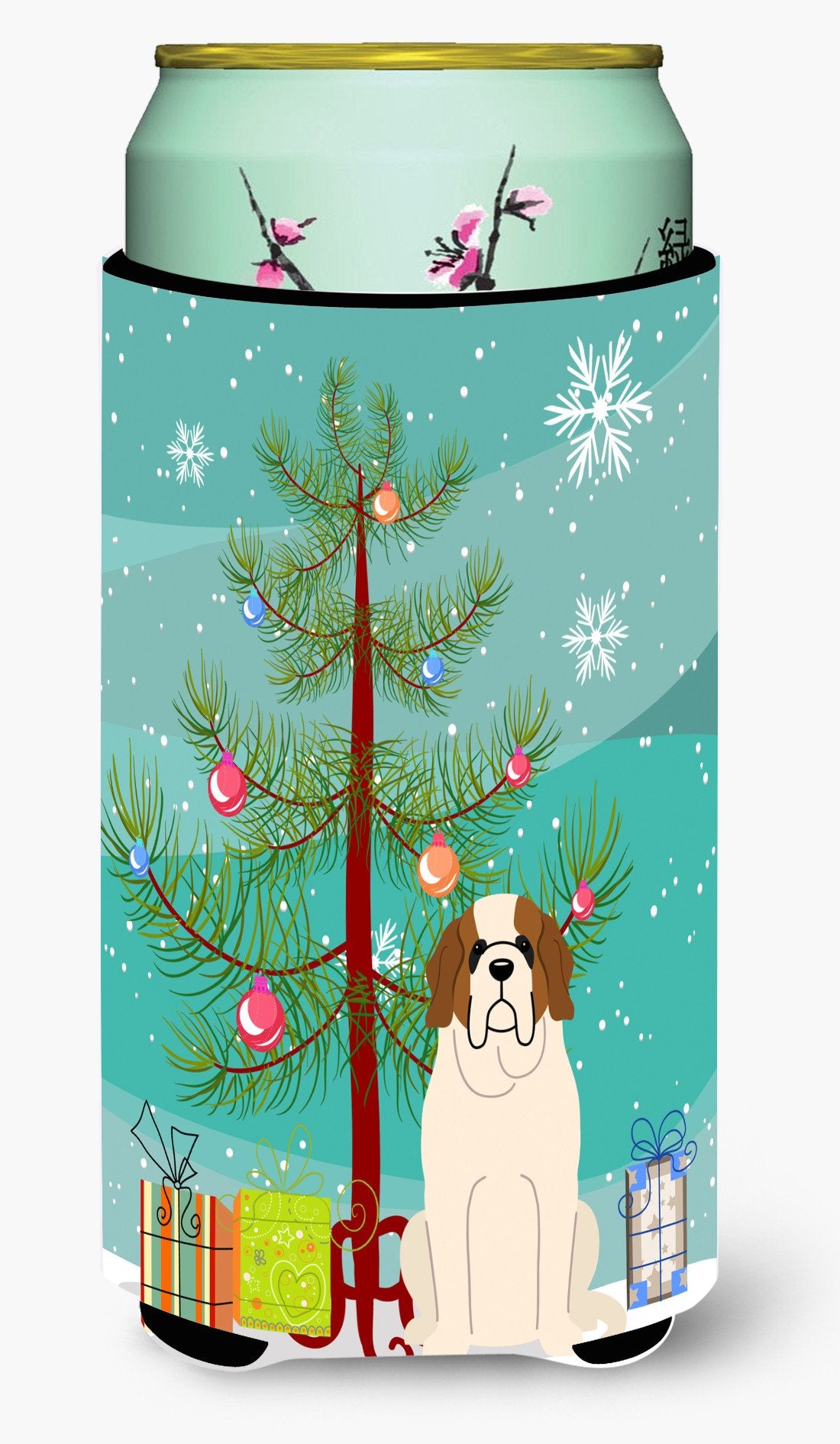 Merry Christmas Tree Saint Bernard Tall Boy Beverage Insulator Hugger BB4160TBC by Caroline&#39;s Treasures