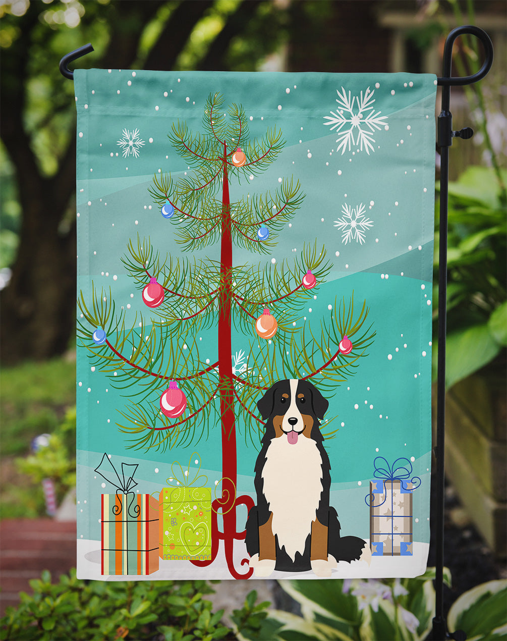 Merry Christmas Tree Bernese Mountain Dog Flag Garden Size BB4161GF