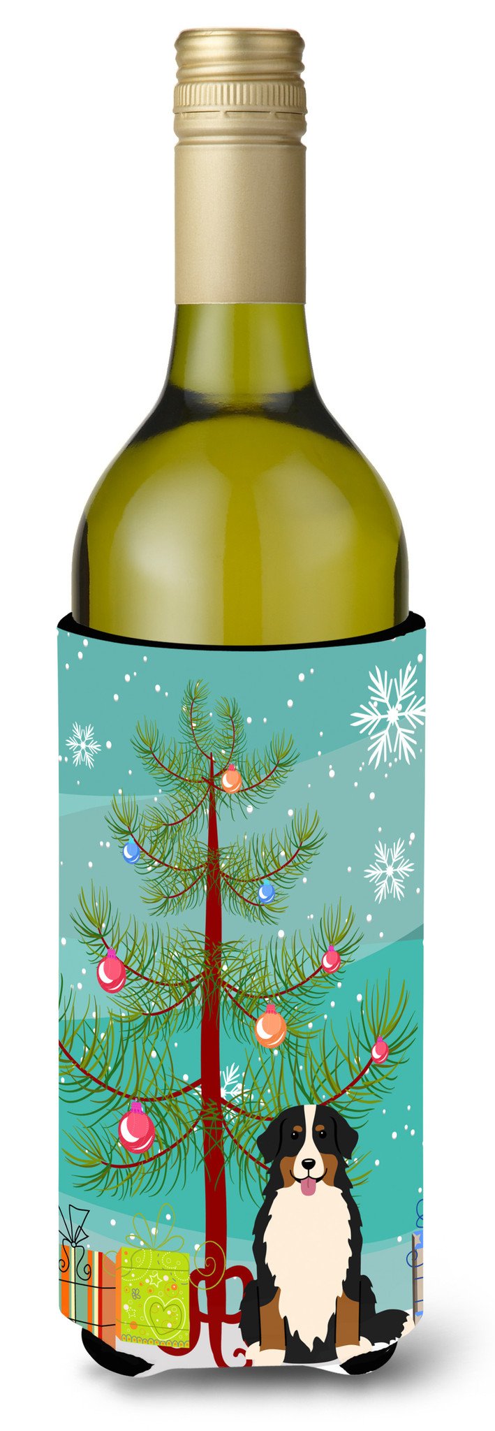 Merry Christmas Tree Bernese Mountain Dog Wine Bottle Beverge Insulator Hugger BB4161LITERK by Caroline&#39;s Treasures