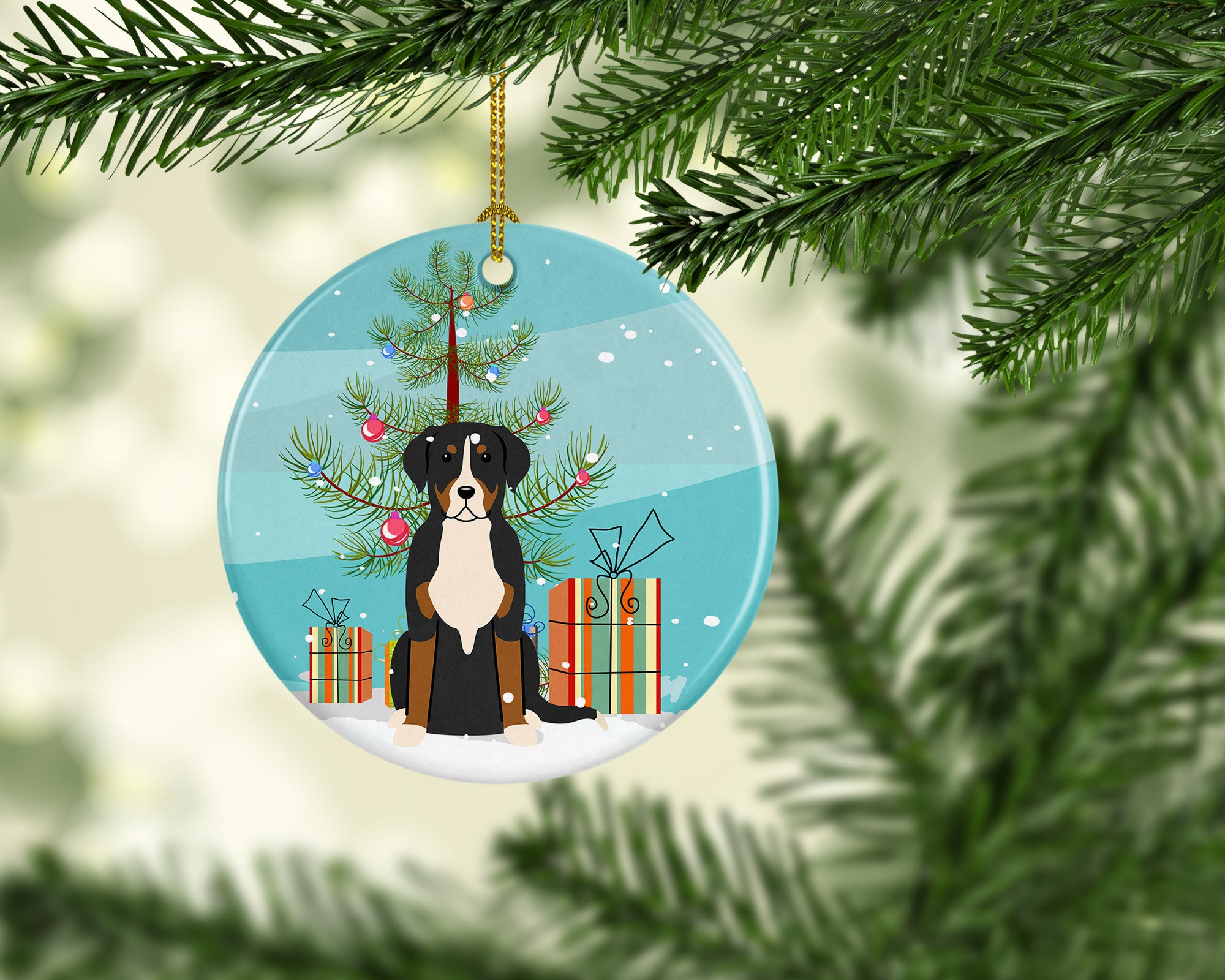 Merry Christmas Tree Greater Swiss Mountain Dog Ceramic Ornament BB4162CO1 - the-store.com