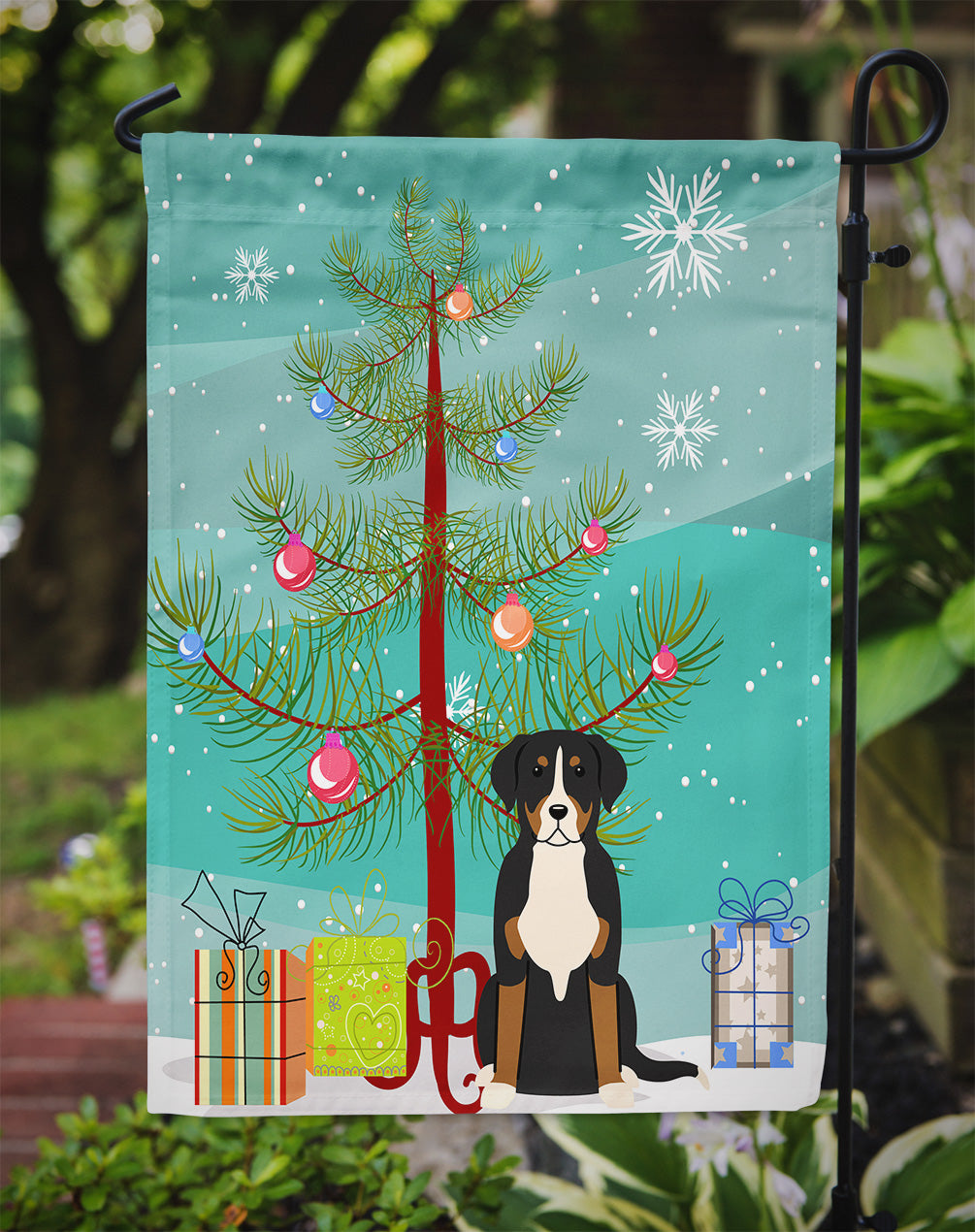 Merry Christmas Tree Greater Swiss Mountain Dog Flag Garden Size BB4162GF  the-store.com.