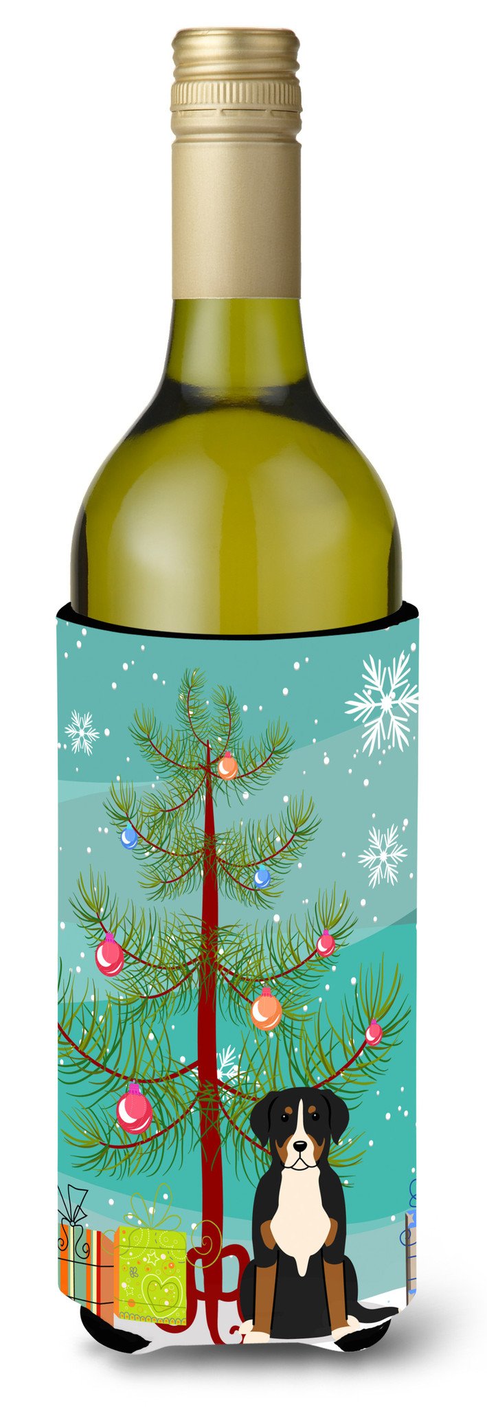 Merry Christmas Tree Greater Swiss Mountain Dog Wine Bottle Beverge Insulator Hugger BB4162LITERK by Caroline&#39;s Treasures