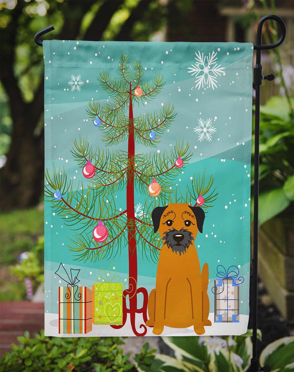 Merry Christmas Tree Border Terrier Flag Garden Size BB4164GF