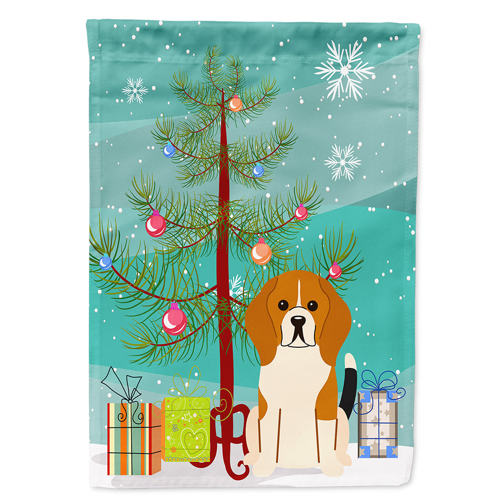 Merry Christmas Tree Beagle Tricolor Flag Canvas House Size BB4165CHF