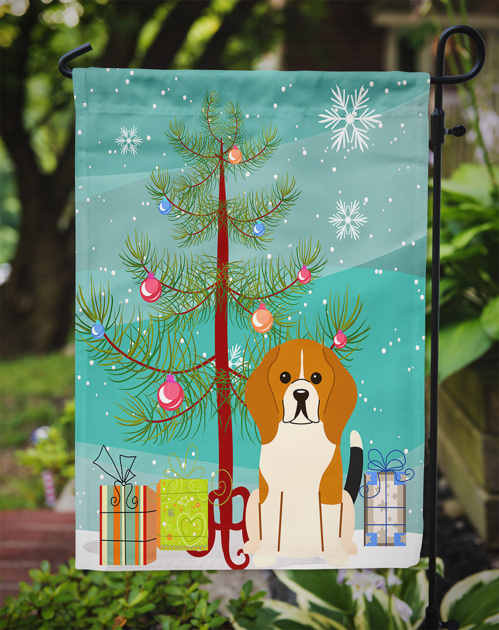 Merry Christmas Tree Beagle Tricolor Flag Garden Size BB4165GF  the-store.com.