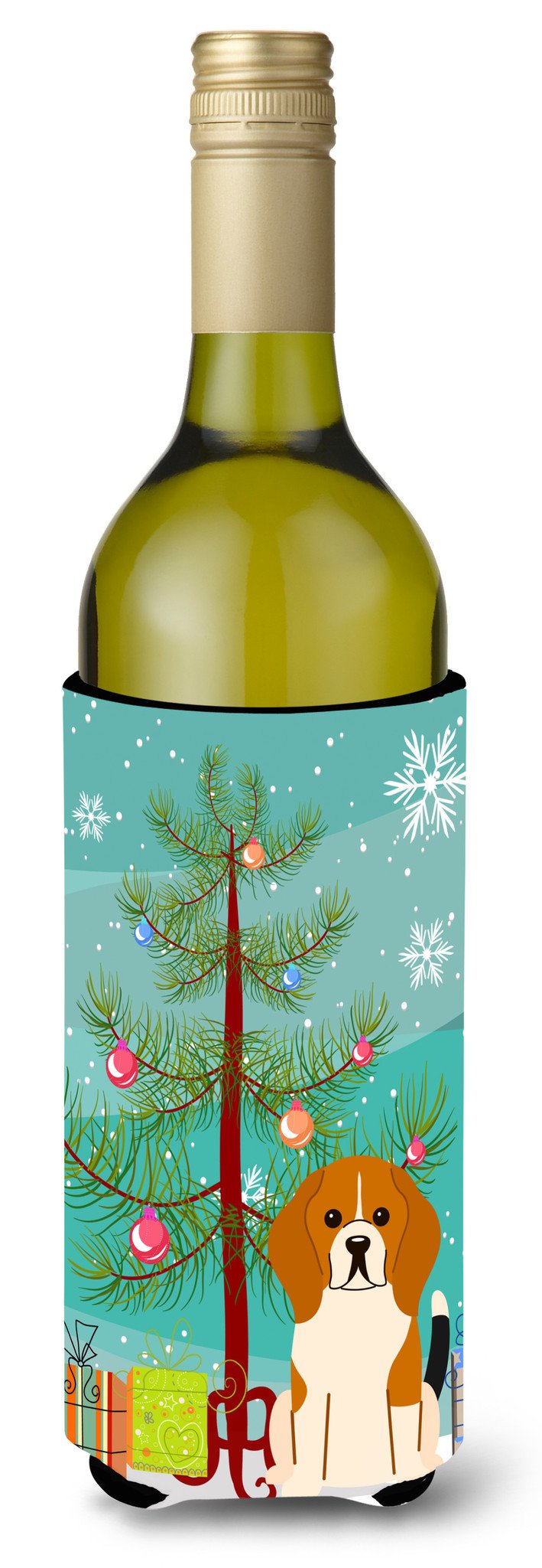 Merry Christmas Tree Beagle Tricolor Wine Bottle Beverge Insulator Hugger BB4165LITERK by Caroline&#39;s Treasures