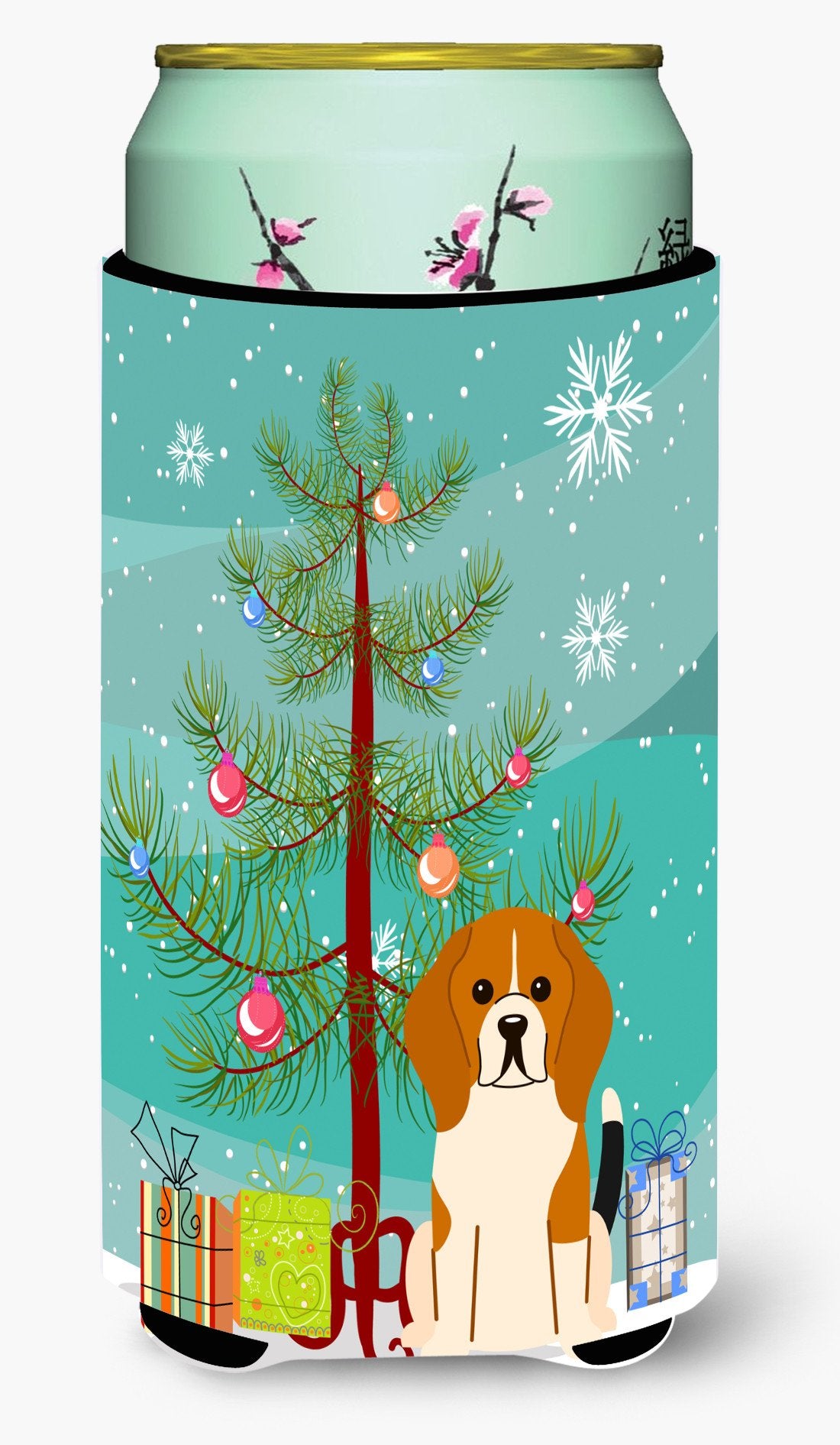 Merry Christmas Tree Beagle Tricolor Tall Boy Beverage Insulator Hugger BB4165TBC by Caroline&#39;s Treasures