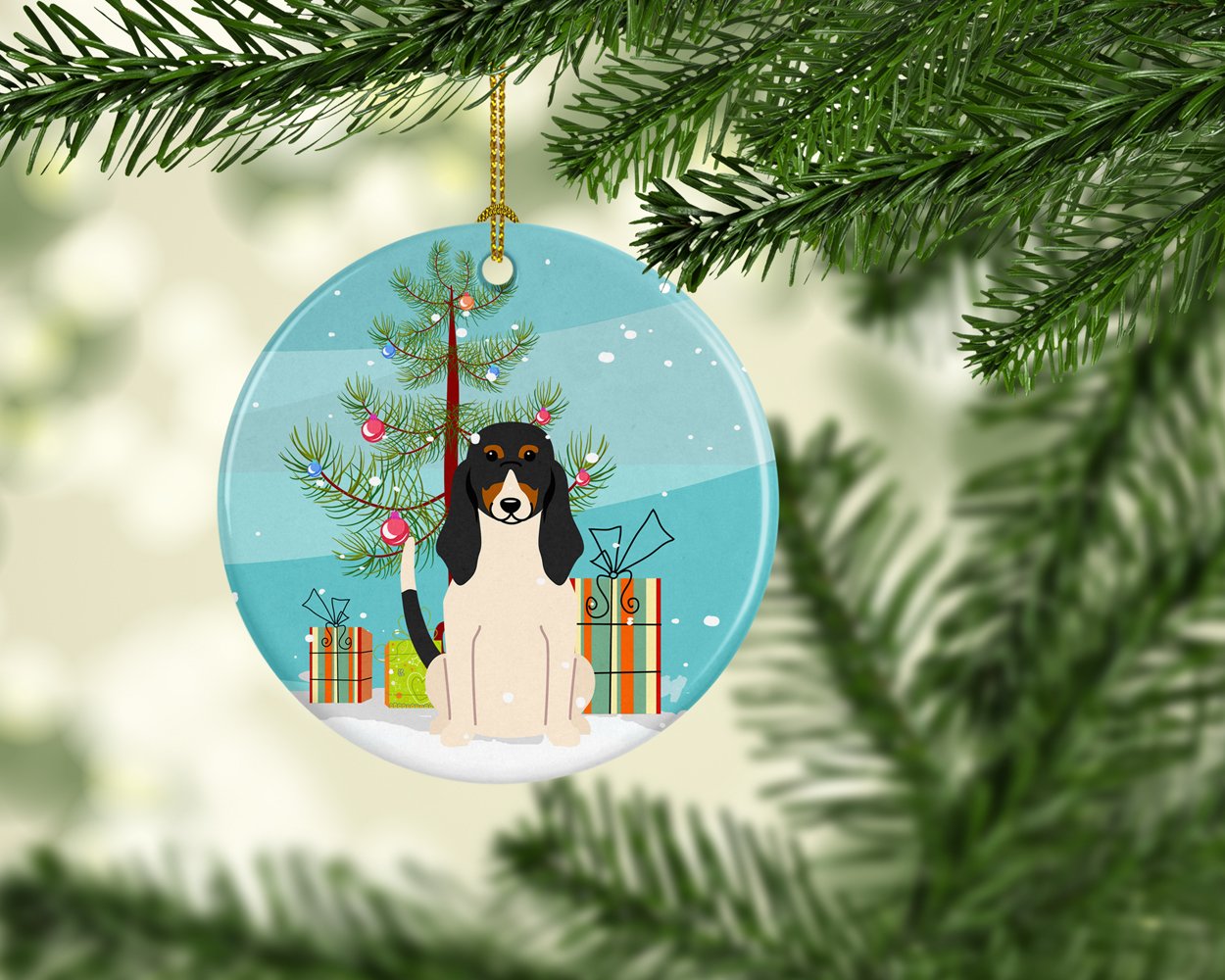 Merry Christmas Tree Swiss Hound Ceramic Ornament BB4169CO1 by Caroline's Treasures
