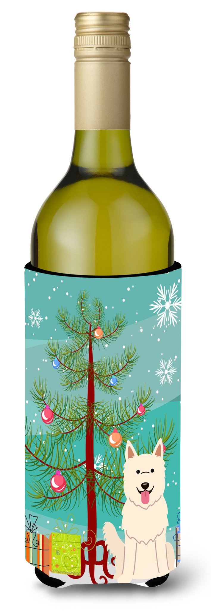 Merry Christmas Tree White German Shepherd Wine Bottle Beverge Insulator Hugger BB4170LITERK by Caroline&#39;s Treasures