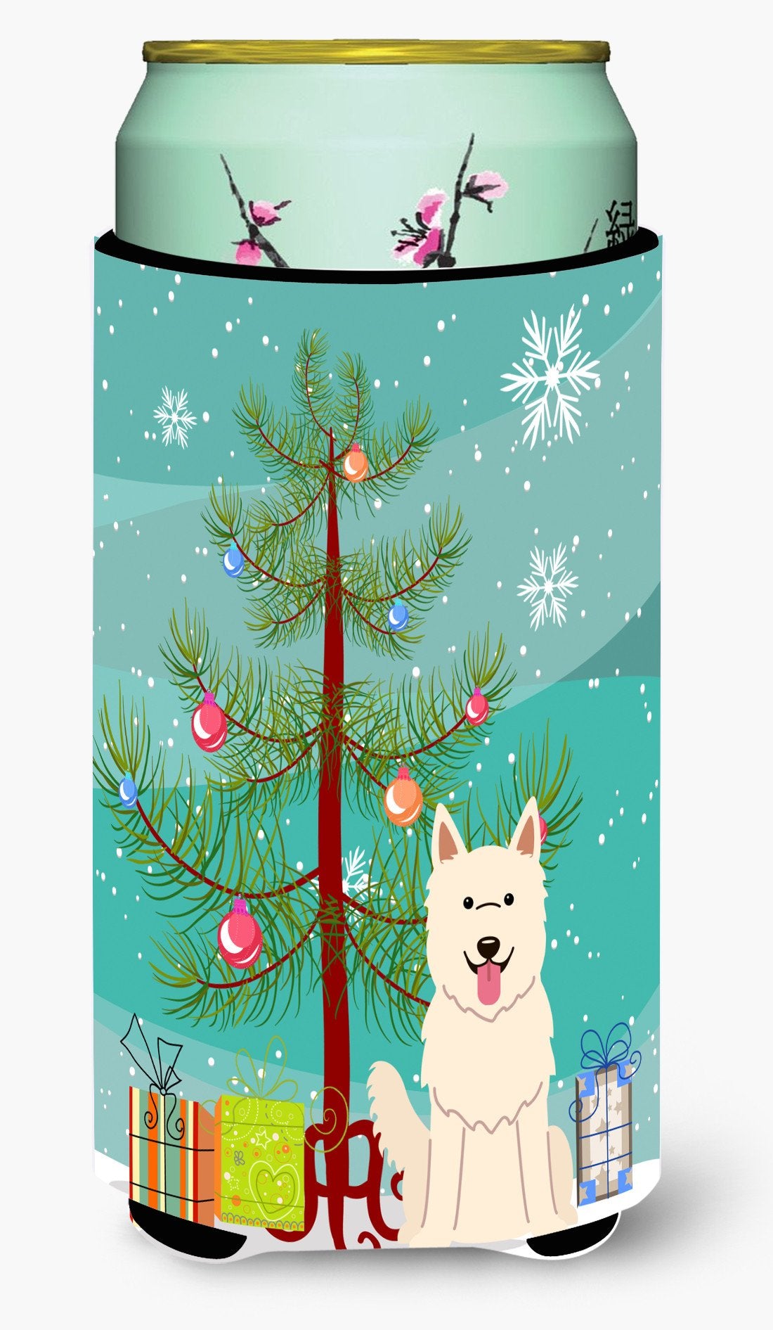 Merry Christmas Tree White German Shepherd Tall Boy Beverage Insulator Hugger BB4170TBC by Caroline&#39;s Treasures