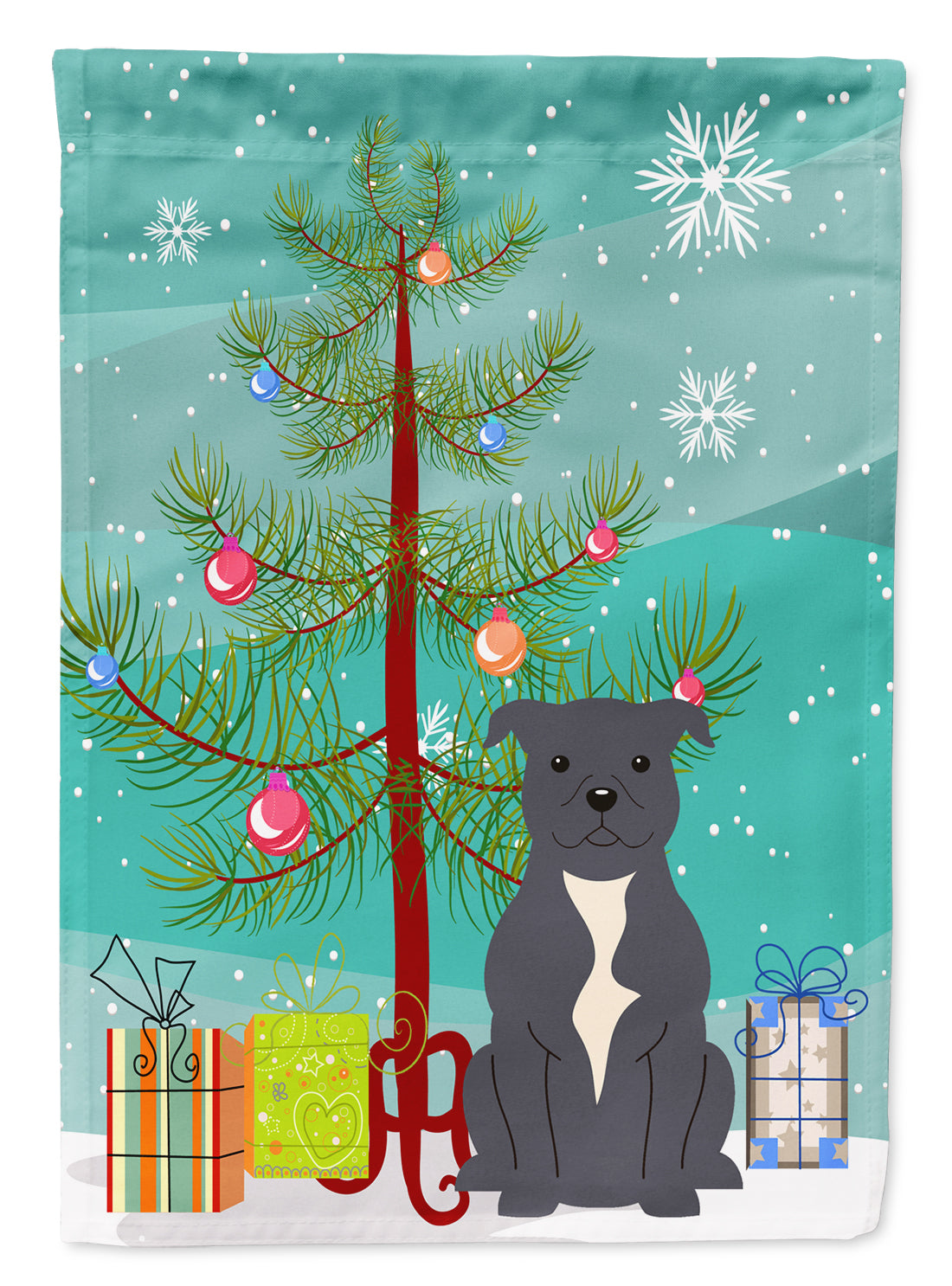 Merry Christmas Tree Staffordshire Bull Terrier Blue Flag Garden Size BB4171GF  the-store.com.