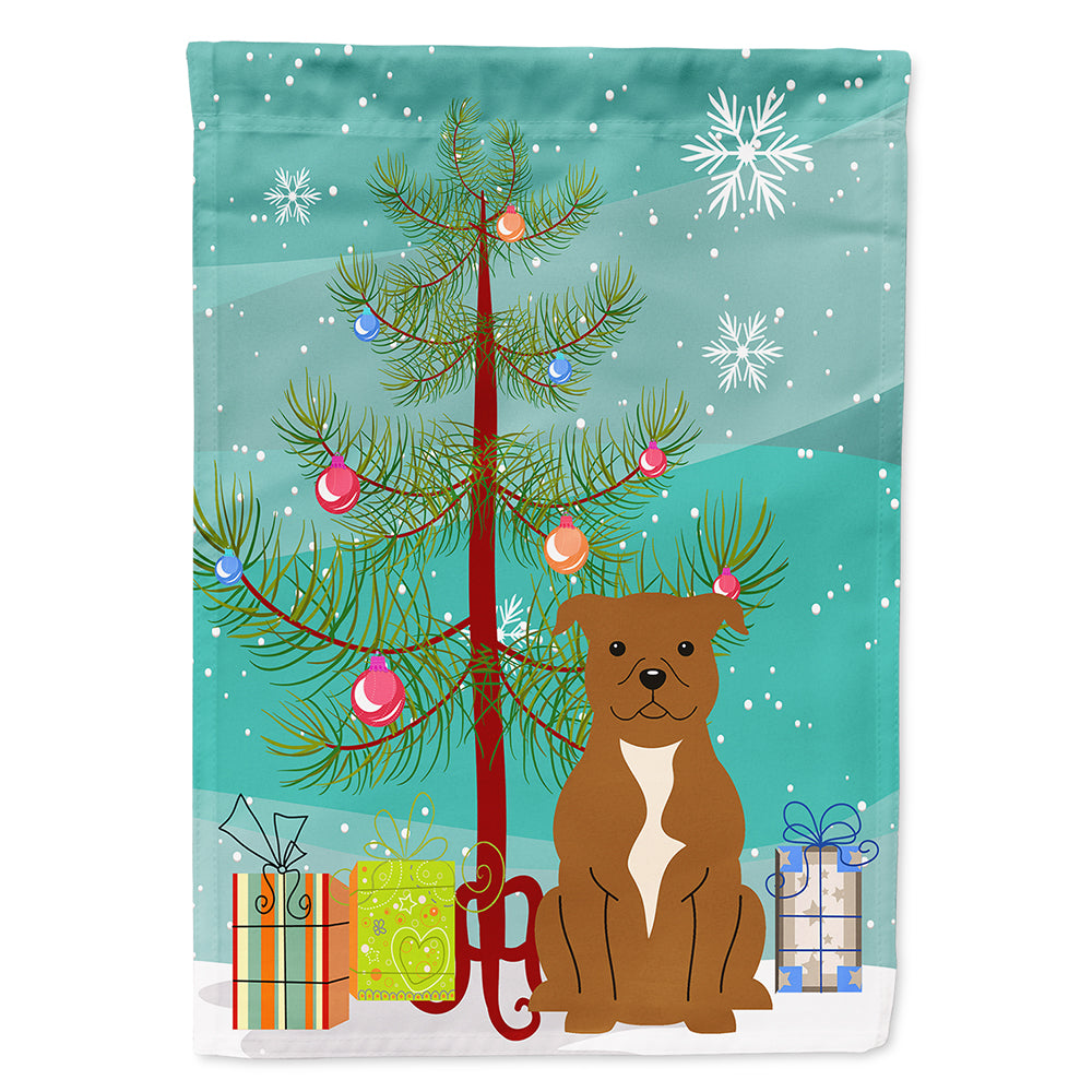 Merry Christmas Tree Staffordshire Bull Terrier Brown Flag Canvas House Size BB4172CHF