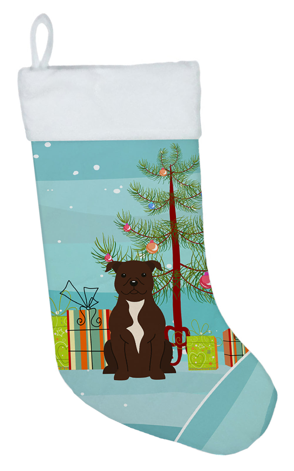 Merry Christmas Tree Staffordshire Bull Terrier Chocolate Christmas Stocking BB4173CS