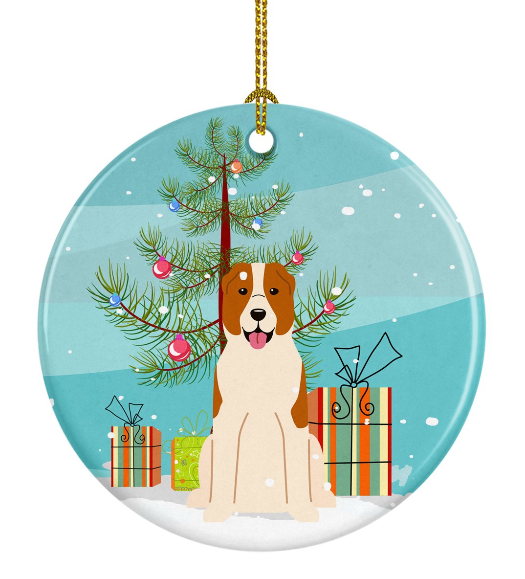 Merry Christmas Tree Central Asian Shepherd Dog Ceramic Ornament BB4174CO1 by Caroline&#39;s Treasures