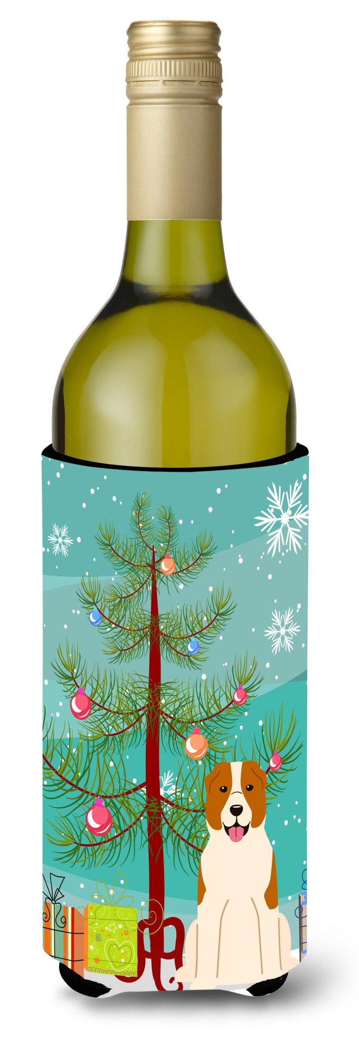 Merry Christmas Tree Central Asian Shepherd Dog Wine Bottle Beverge Insulator Hugger BB4174LITERK by Caroline&#39;s Treasures