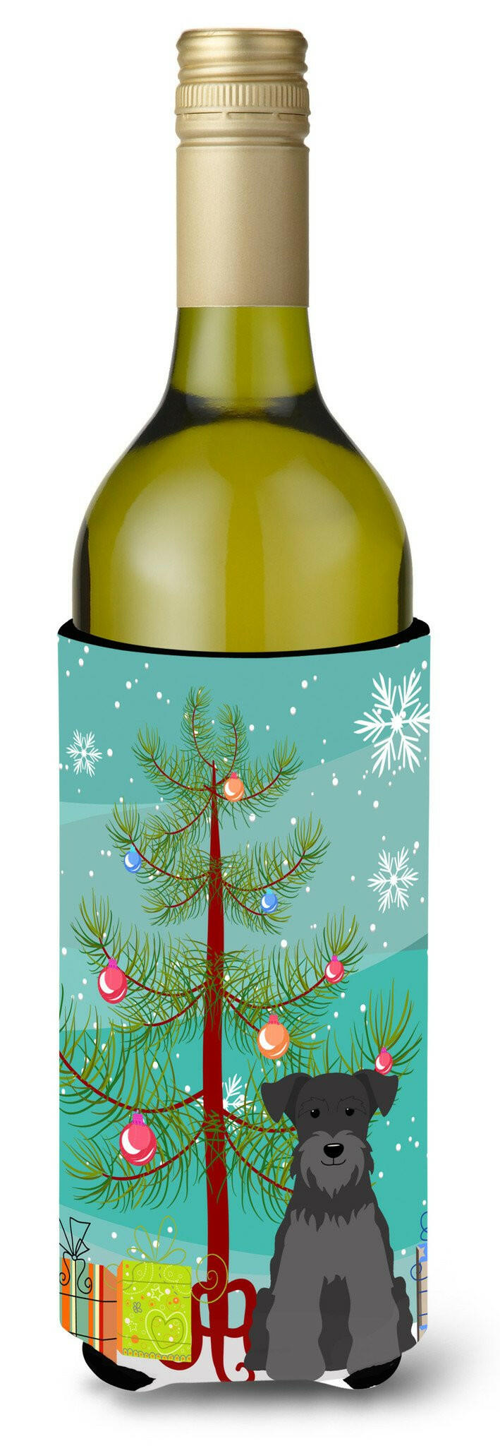 Merry Christmas Tree Miniature Schanuzer Black Wine Bottle Beverge Insulator Hugger BB4176LITERK by Caroline&#39;s Treasures